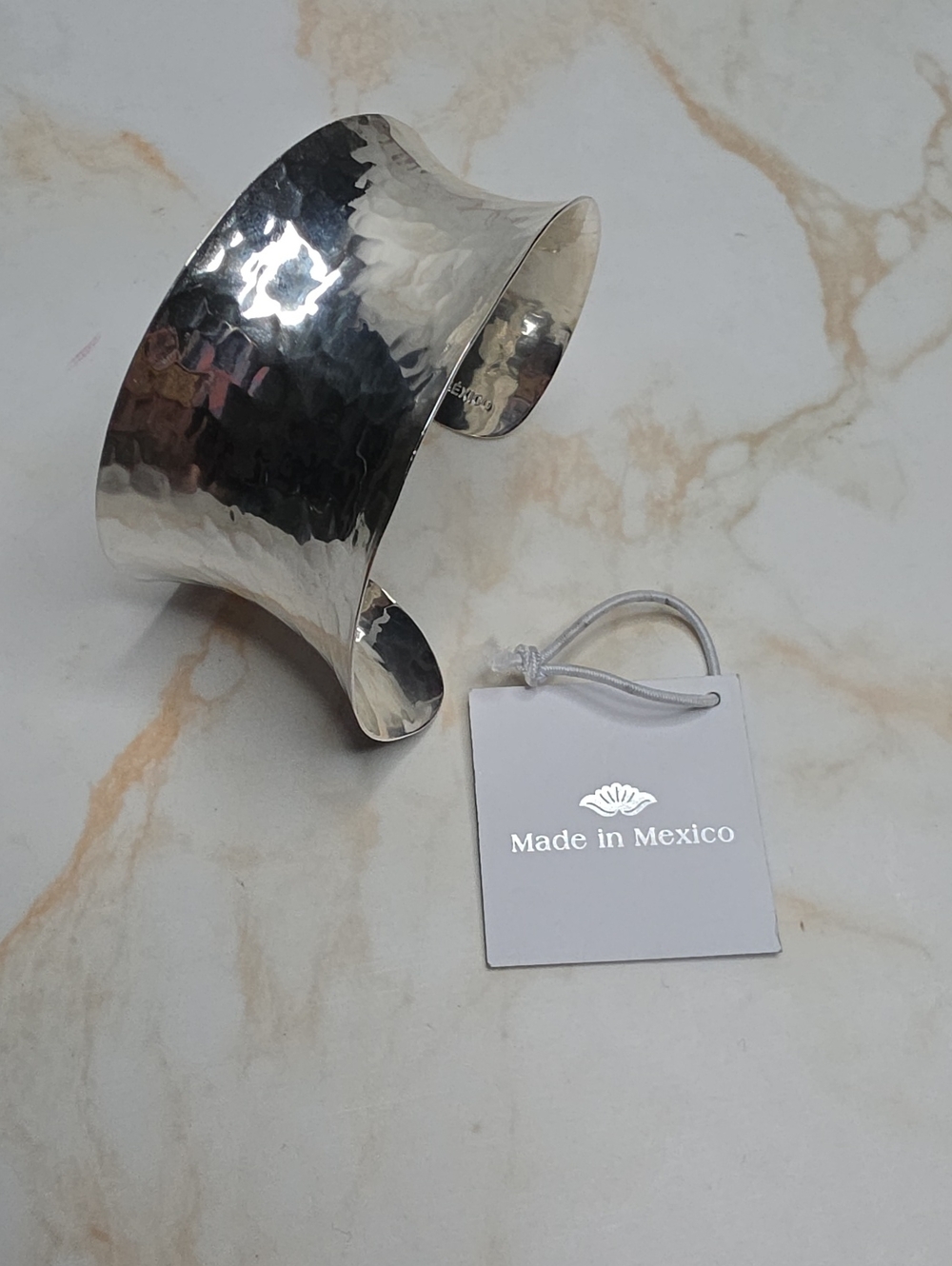 Handmade Silver-Tone Hammered Cuff Bracelet - Made in Mexico New